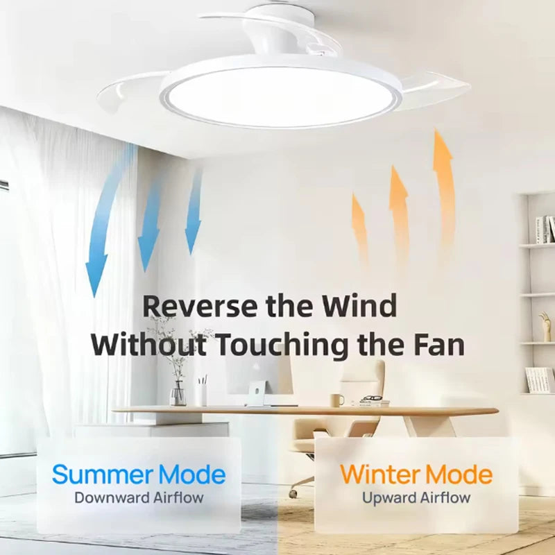 New ultra-thin chandelier fan LED Invisible ceiling fan with light 3 folding blades Pendant Light kitchen living room office