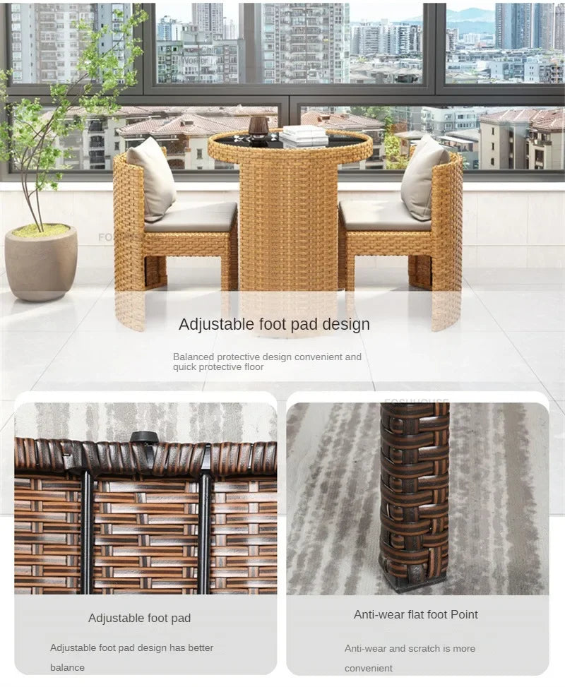 European Rattan Garden Furniture Sets Home Balcony Patio Furniture Creative Open-air Garden Furniture Combination Outdoor Set F