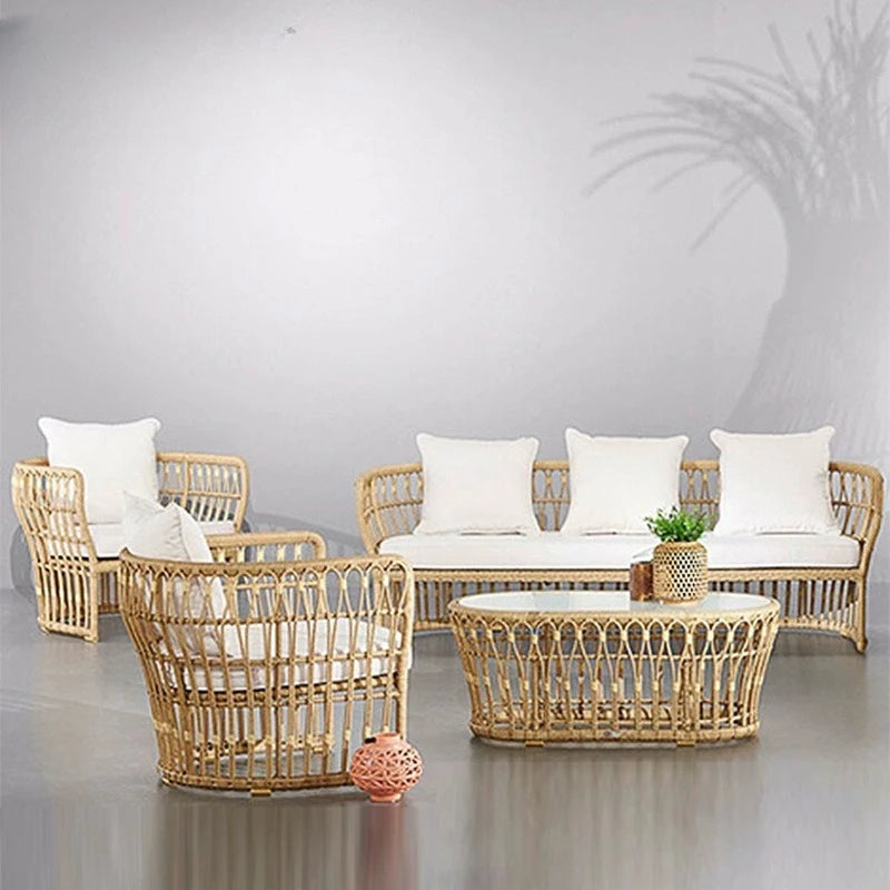 Leisure villa rattan sofa set courtyard garden multi-person furniture combination hotel homestay coffee table rattan sofa