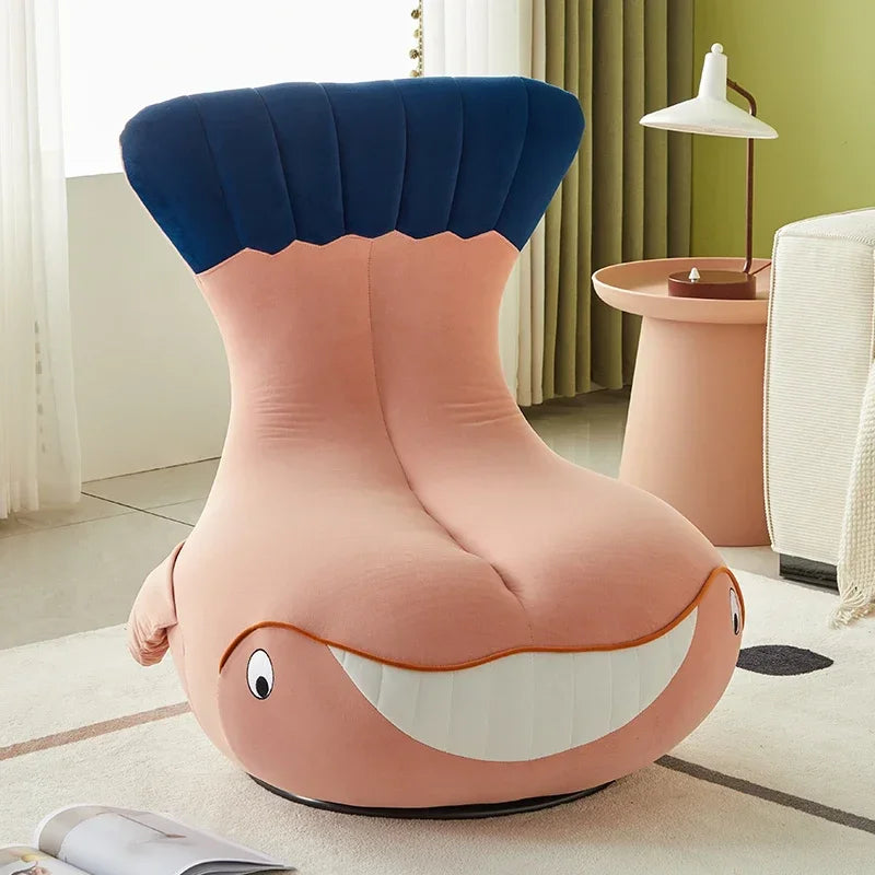 Whale Lazy Sofa Leisure Chair Flannel Rotatable Cute Shark Sofa Single Seat Chair
