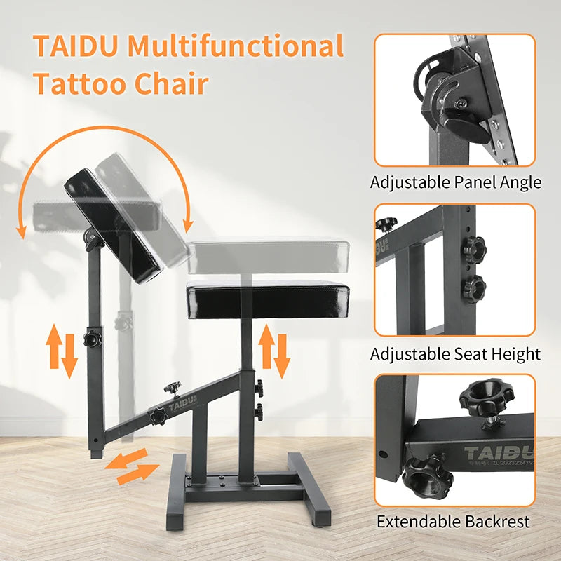 TAIDU Multi Functional Tattoo Bench Leathery Back Adjust Tattoo Chair Steel Frame Lift Tattoo Salon Chairs For Tattoo Artist