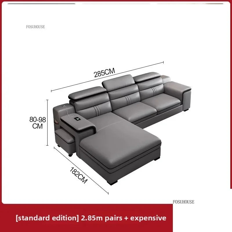 Modern Large Apartment Chaise Leather Sofa Combination Set Light Luxury Living Room Sofas Creative Office Comfortable Large Sofa