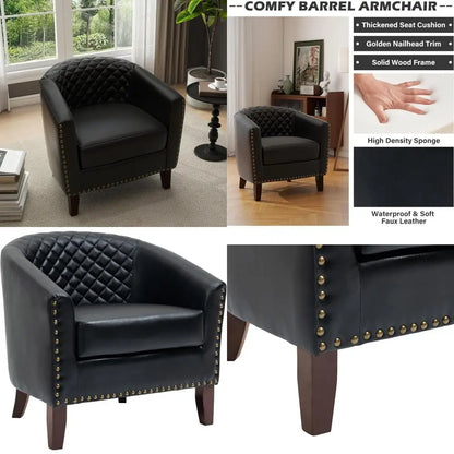Modern Upholstered Barrel Club Chair with Nailed Trim for Living Room, Comfortable Accent Armchair for Bedroom