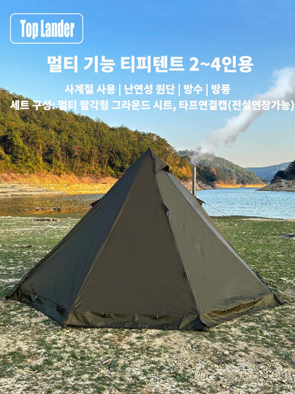4 Season Hot Tent with Stove Jack Winter Teepee Tent Waterproof Camping Tipi Tent for 2 3 4 Person Outdoor Bushcraft Hiking