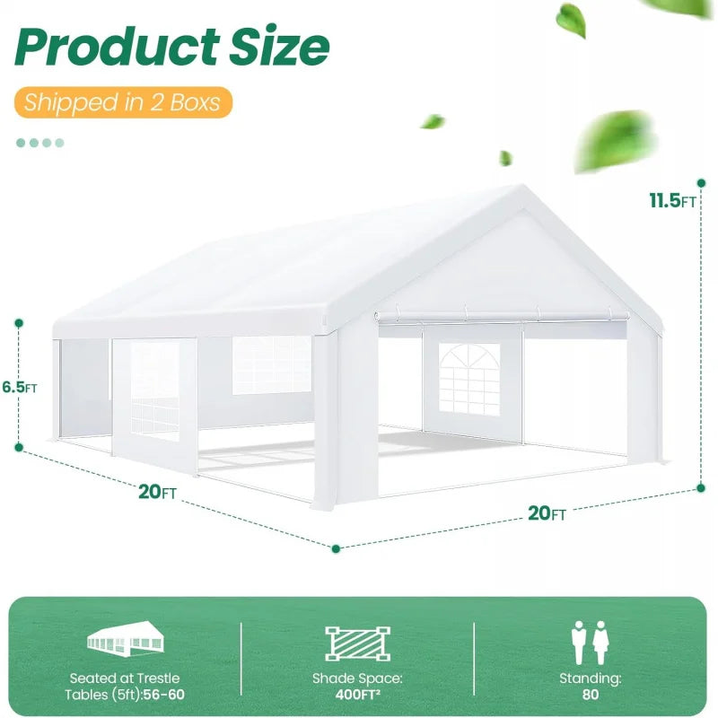 20x20FT Heavy Duty Outdoor Party Tent, 6 Sidewalls & Built-in Sandbags,Waterproof Windproof Canopy Wedding, Camping & Patio