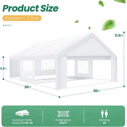 20x20FT Heavy Duty Outdoor Party Tent, 6 Sidewalls & Built-in Sandbags,Waterproof Windproof Canopy Wedding, Camping & Patio
