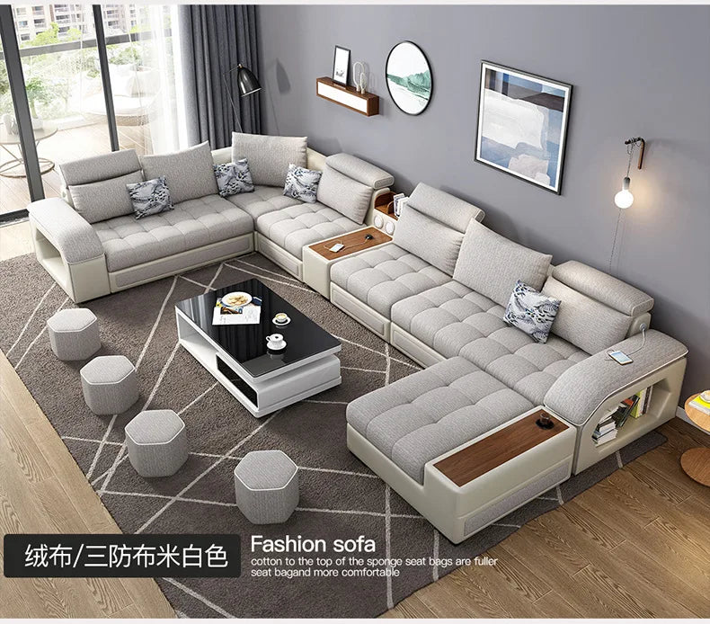 Modern 5 6 7 8-Seater Fabric Sofas Sectional Set for Living Room Hotel Furniture with Sponge Filling