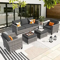 Patio Furniture Set, 5 Pieces Outdoor Wicker Sofa Couch with Chairs, Ottomans and Comfy Cushions, All Weather High Back Rattan