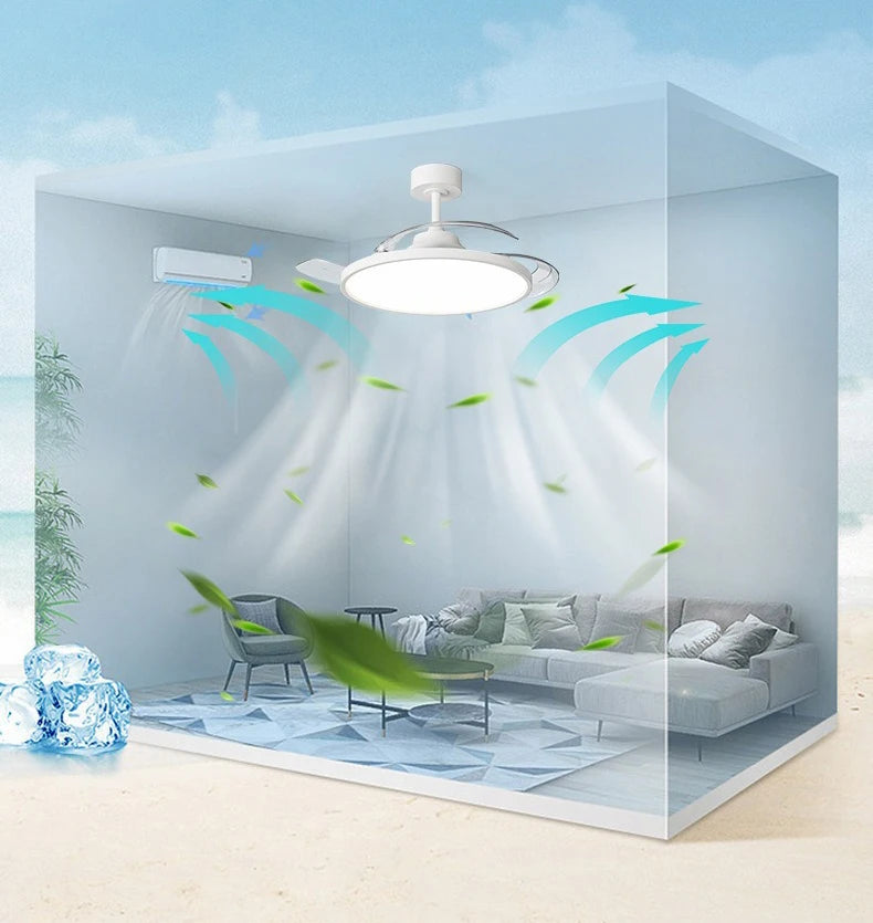 Ultra Thin Ceiling Fan lamps Retractable Fan Blade with Remote Control Fan for Room Bedroom Living Room Led Lighting AC95-260V