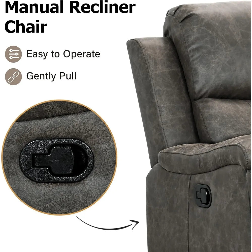 Leather Recliner Chair, Classic and Traditional Manual Recliner Chair with Overstuffed Arms and Back, Manual Single Sofa with Pa