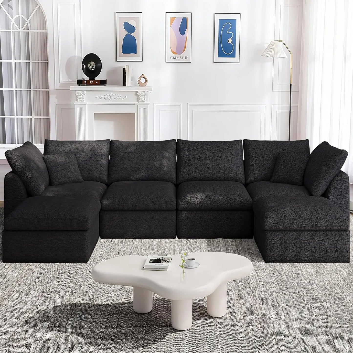 Cloud Modular Sectional Sofa with 2 Storage Ottomans 160.6" Down Filled Comfort U Shaped Sofa Minimalist Wide Deep Seat Couch