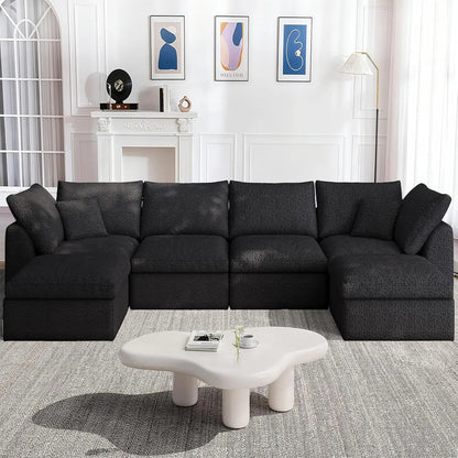 Cloud Modular Sectional Sofa with 2 Storage Ottomans 160.6" Down Filled Comfort U Shaped Sofa Minimalist Wide Deep Seat Couch