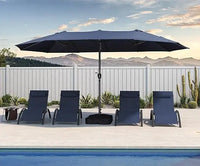 15ft Patio Market Umbrella with Base Double-Sided Rectangle Outdoor Table Sun Umbrellas with Crank 12 Heavy Duty Sturdy Ribs fo