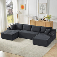 133.5" Boneless Sectional Couch with Cup Holder, U Shaped Sofa with Chaise, Oversized Modular Couch with Deep Seat, Comfy Cordur