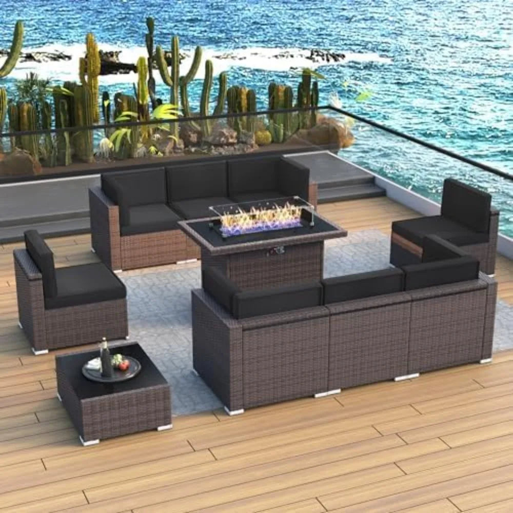 brown rattan outdoor patio furniture set with 44