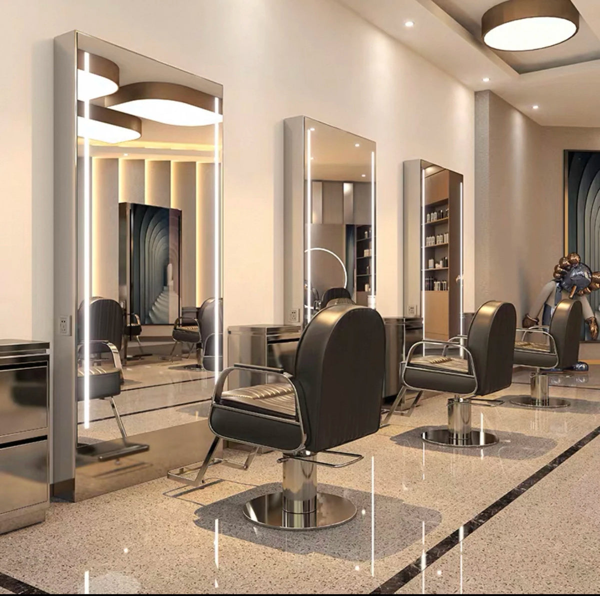 HJ Barber Shop Mirror Quick Cut Special Mirror Hair Salon Internet celebrity hair salon Full Lamp Mirror