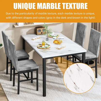 Dining Table Set for 4 Kitchen Table and Chairs Set of 4 Faux Marble Kitchen and Dining with Velvet Upholstered Dinner Chairs f