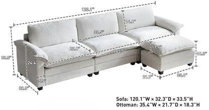 A 120" Sectional Couches for Living Room with Ottoman, 3-Seat Sectional Couch, L Shaped Couch,Modular Sectional Couches