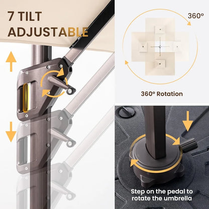 10 X 13 FT Cantilever Patio Umbrella Outdoor Heavy Duty Double Top Windproof Rectangle Offset Umbrellas with 360-degree Rotation