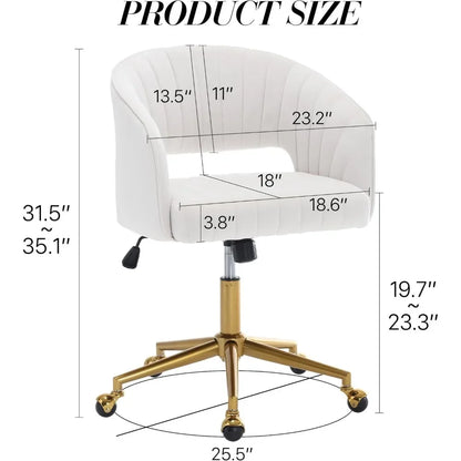 Home Office Chair Swivel Velvet Desk Chair Accent Armchair Upholstered Modern Tufted Chairs with Gold Base for Girls Women