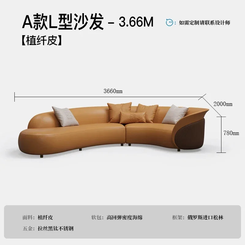 Asmt51 Minimalist light luxury, high-end large flat-layer corner leather sofa Italian large L-position sofa