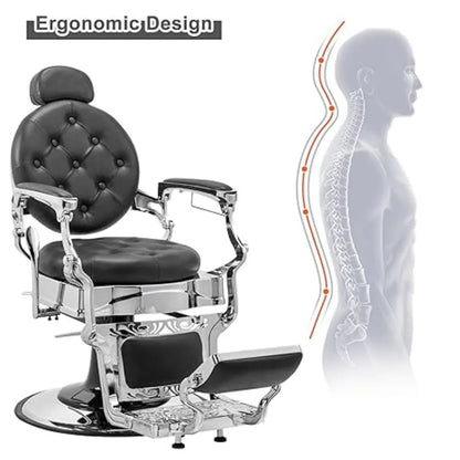 Heavy Duty Barber Chair 700lbs Capacity Vintage Recline Style Hydraulic Operation 360° Rotatable Barber Chair with Headrest