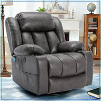 360° Swivel Rocker Recliner Chair Heat Massage Manual Glider Reclining USB Ports Grey