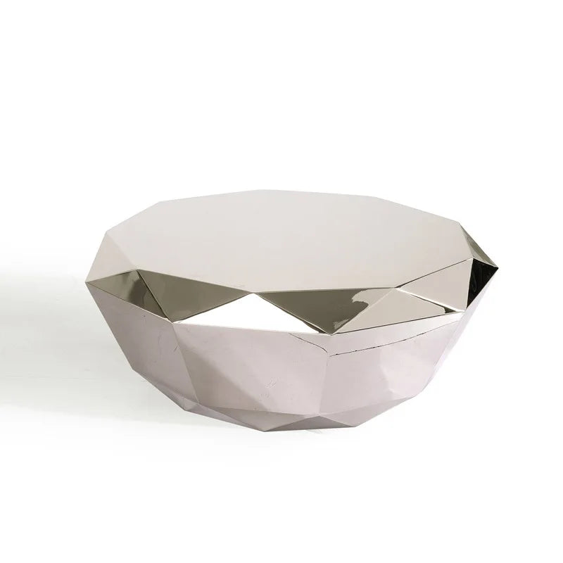 Light luxury modern minimalist special-shaped stainless steel diamond coffee table living room home Italian sofa natural