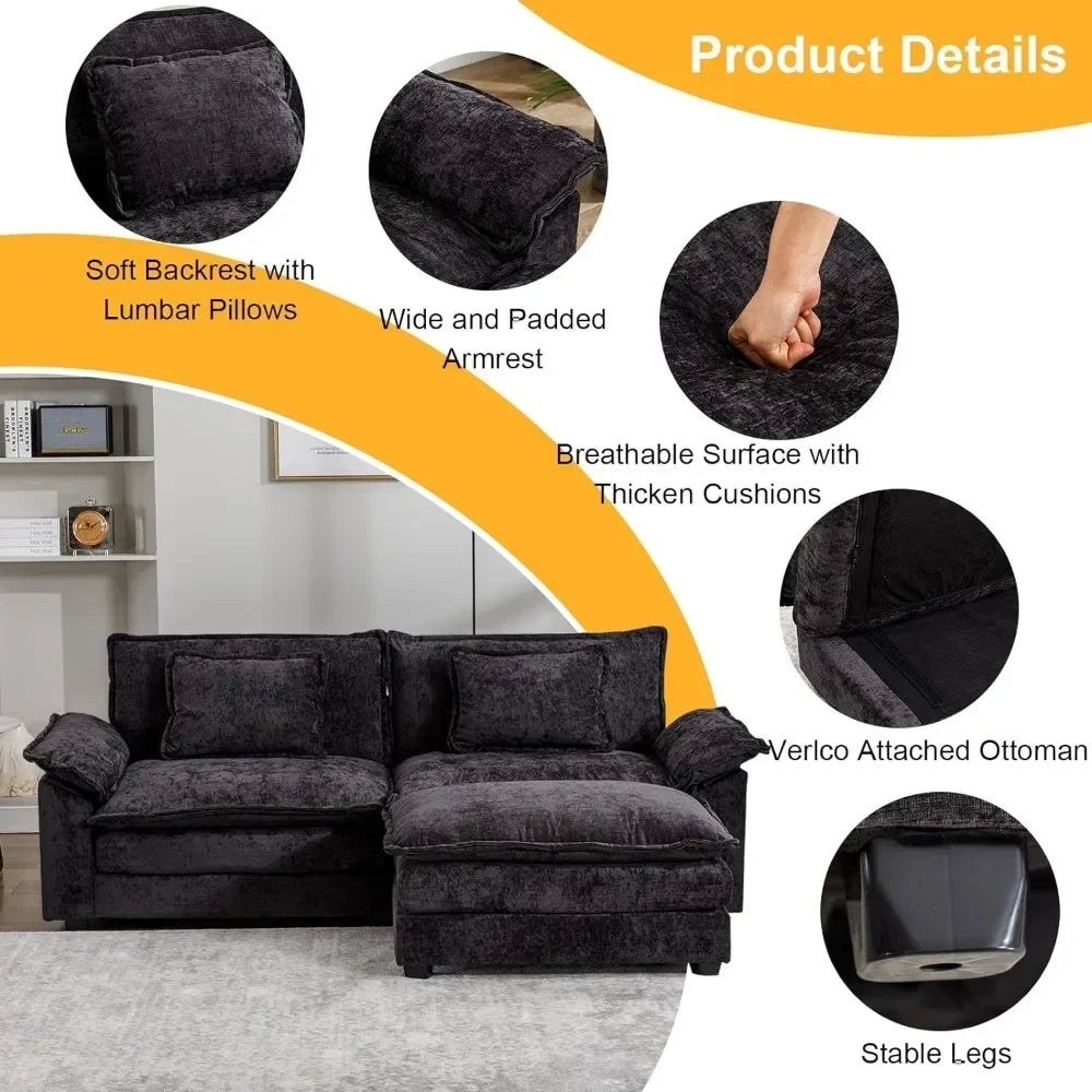 Convertible Sectional Sofa,  Chenille Fabric Double-Upholstered Comfy Sleeper Sofa