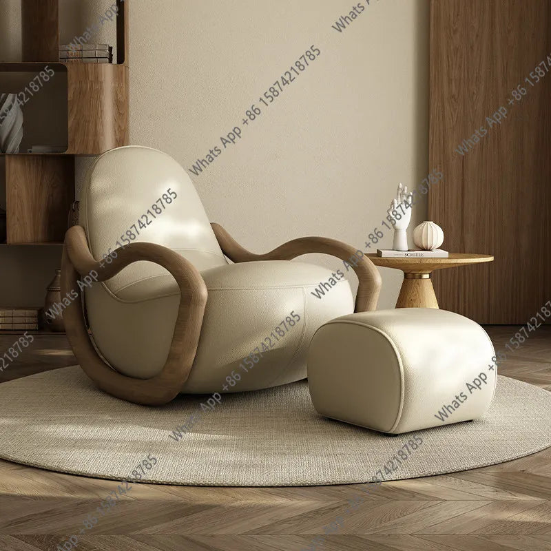 Cream wind solid wood rocking chair technical cloth household balcony Chinese lazy sofa  FT