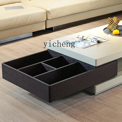TQQ minimalist light luxury villa coffee table smoked wood color baking paint rotating storage modern simplicity