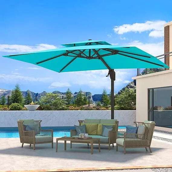 10 X 13 FT Cantilever Patio Umbrella Outdoor Heavy Duty Double Top Windproof Rectangle Offset Umbrellas with 360-degree Rotation