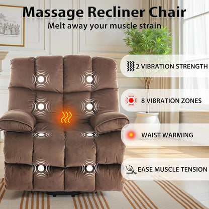 Electric Velvet Power Lift Recliner Chair with Heat Massage And Side Pockets for Elderly Home Theater Seating Customized Comfort