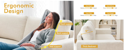 ELUCHANG 85" Modern Sofa Couches for Living Room, 3 Seater Sofa, Natural Linen Deep Seat Sofa with Upholstered Cushion