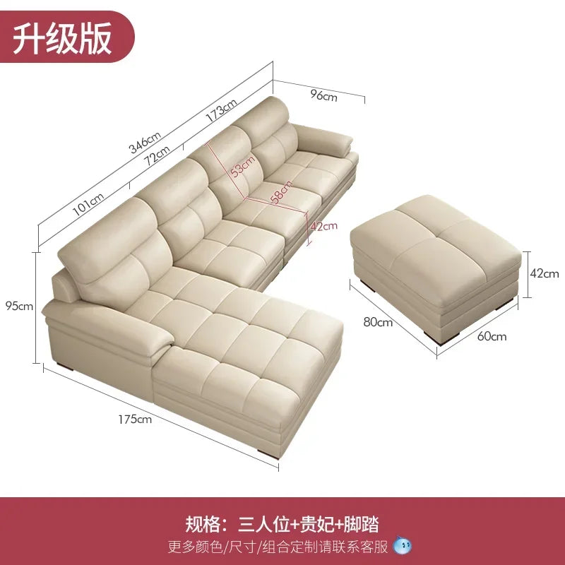 G80 Leather sofa modern simple living room first layer cowhide combination latex straight row corner