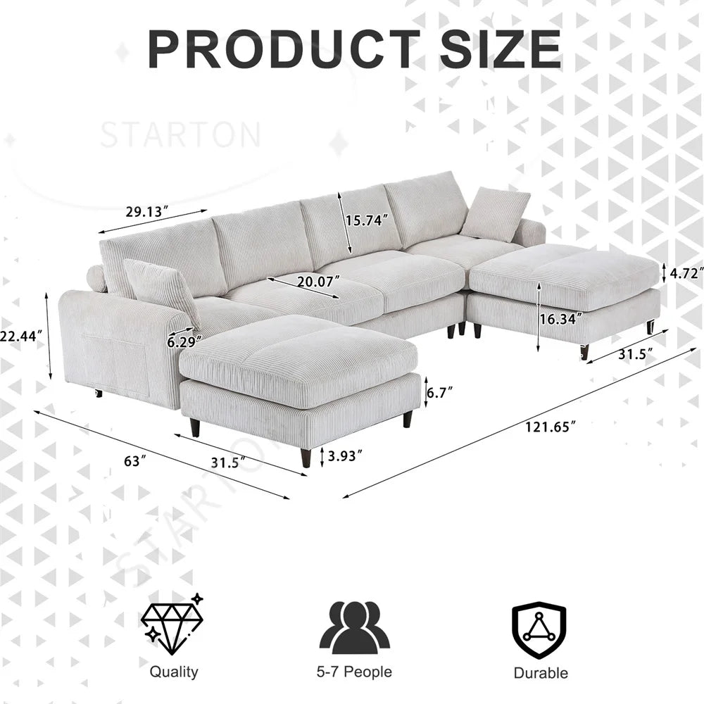 121" Modular Sectional Sofa Couch L Shaped Upholstered Sofa With Chaise Cushion Oversized 6 Seater Couches Sofas For Living Room
