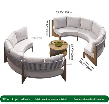 Designer Round Outdoor Sofas Combination Nordic Solid Wood Open-air Lounge Chair Home Patio Furniture Leisure Garden Sofa Chair