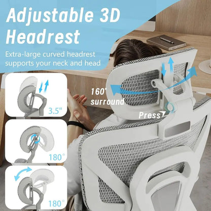 High-Back Mesh Ergonomic Office Chair with Adjustable Footrest, Lumbar Support, and 4D Armrests for Home and Gaming Desks