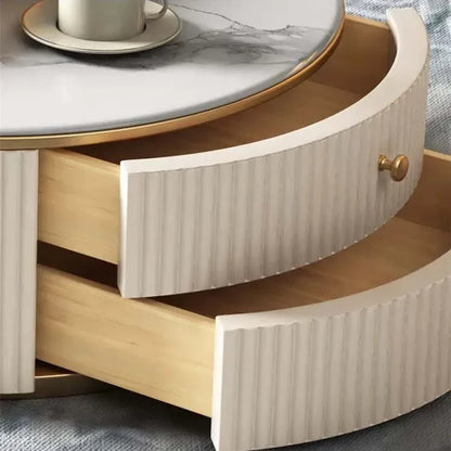l # Modern Living Room Furniture Gold Base Stainless Steel Coffee Table White Stone Two Pieces Round Coffee Table And Tv Stand
