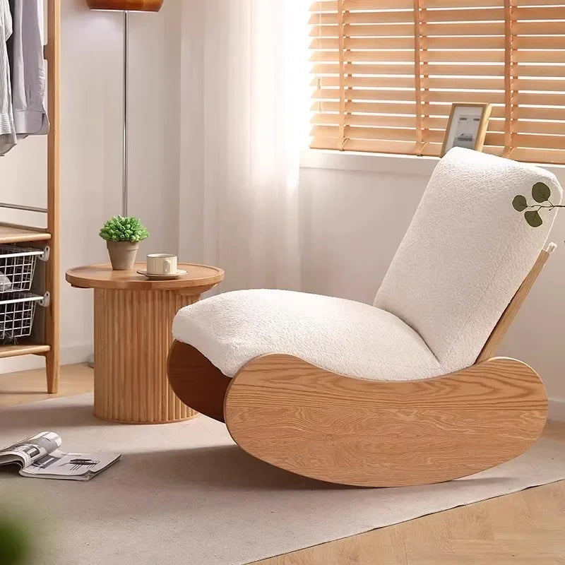 Log wind small apartment living room lazy chair cream wind solid wood leisure chair