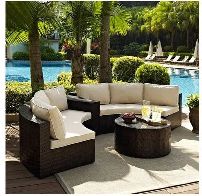 Outdoor sofa courtyard villa garden outdoor arc leisure combination aluminum alloy waterproof sunscreen rattan sofa