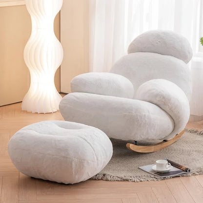 Big white Internet celebrity rocking chair lazy sofa single rocking cream living room lazy chair simple balcony bedroom