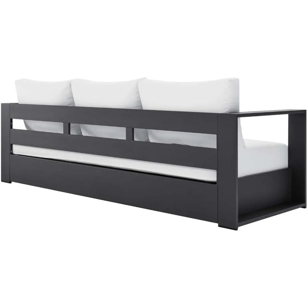 Gray White Aluminum Outdoor Patio Sofa, Modern All-Weather Garden Lounge Furniture for Terrace