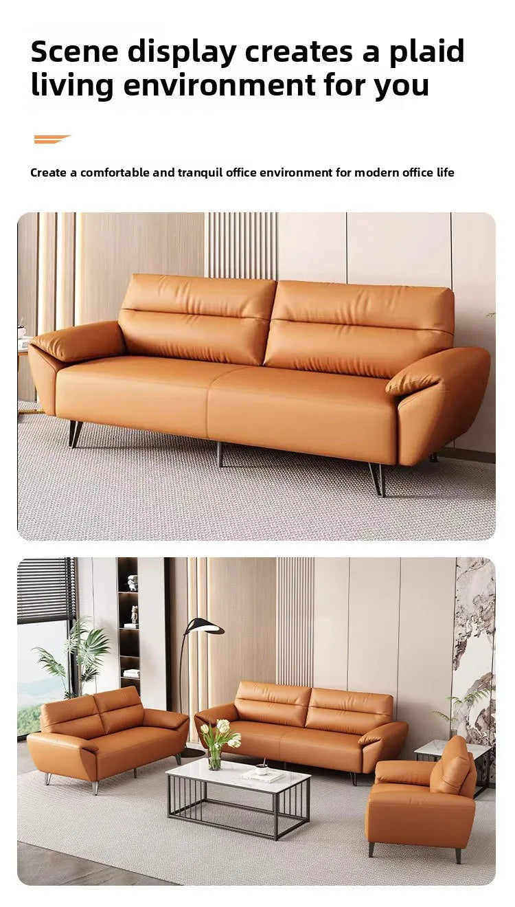 Simple modern business, light luxury leather three-person sofa