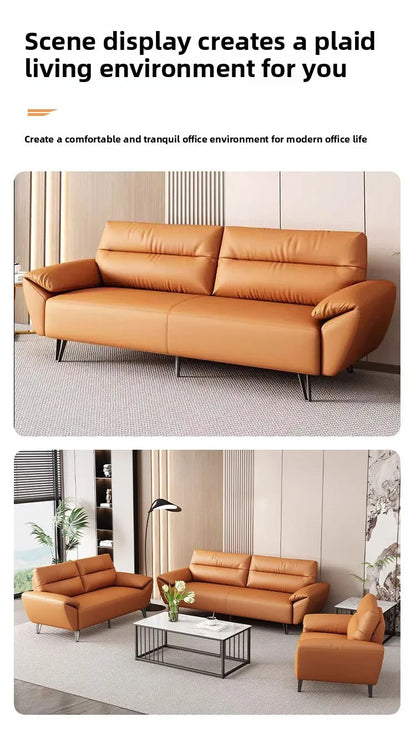 Simple modern business, light luxury leather three-person sofa