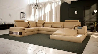 Leather Sectional Chaise Sofa U-Shaped Modern Sofa Design