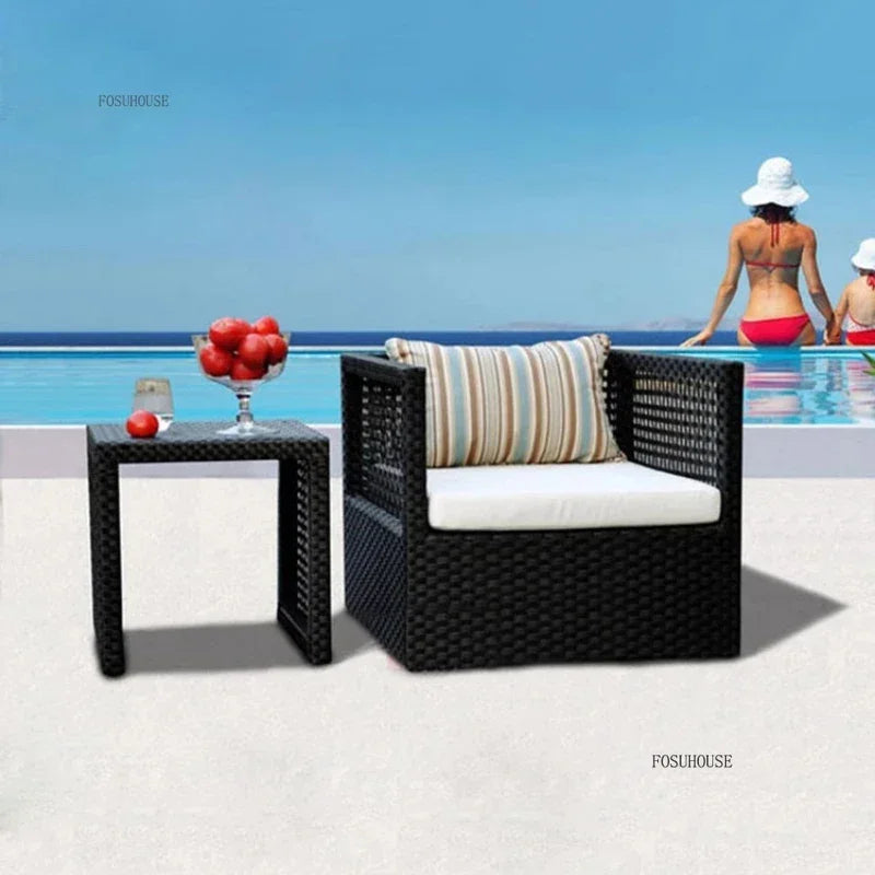 Nordic Outdoor Sofas Courtyard Villa Sun Room PE Rattan Chairs Single Double Terrace Sofa Waterproof Sunscreen Outdoor Furniture