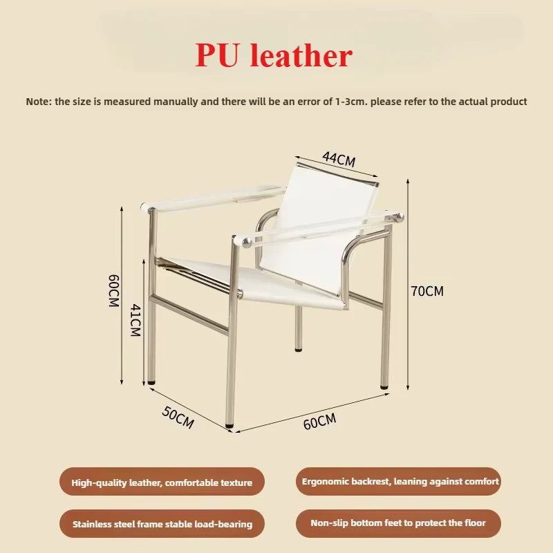Single Leather Stainless Steel Leisure Chair, Living Room Balcony Study Swivel Chair, Business Meeting and Negotiation Chair