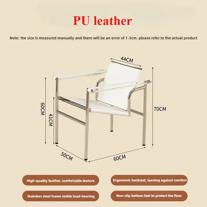 Single Leather Stainless Steel Leisure Chair, Living Room Balcony Study Swivel Chair, Business Meeting and Negotiation Chair