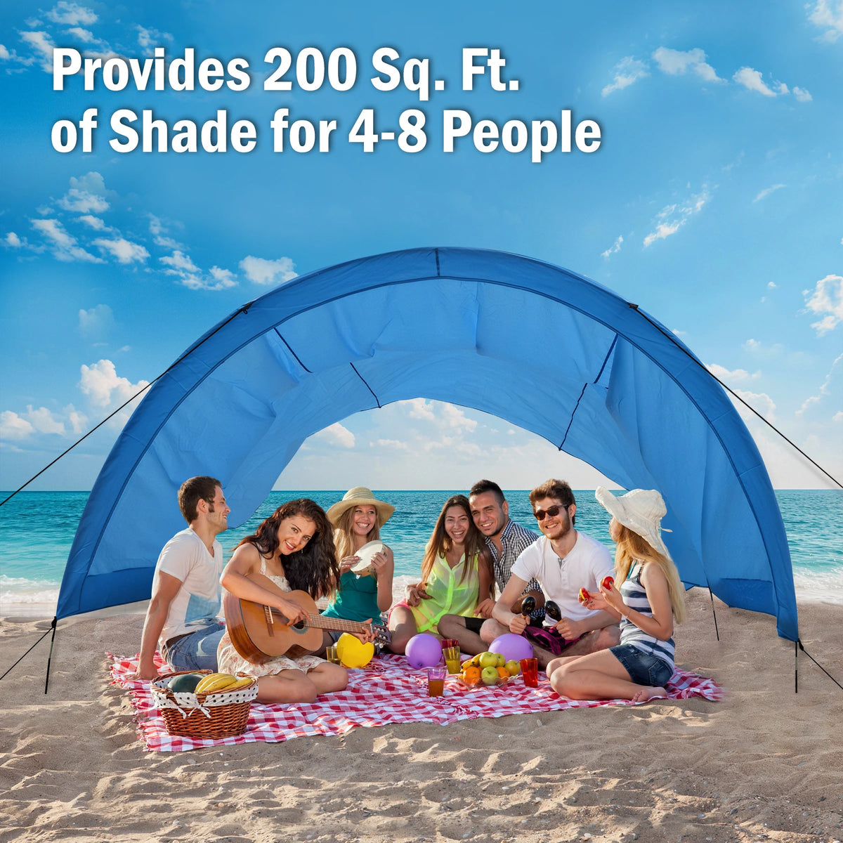 WESTTUNE Portable Beach Shade Compact Wind-Powered Beach Canopy Foldable Outdoor Sun Shelter Beach Tent for 8 People 200 Sq. Ft.
